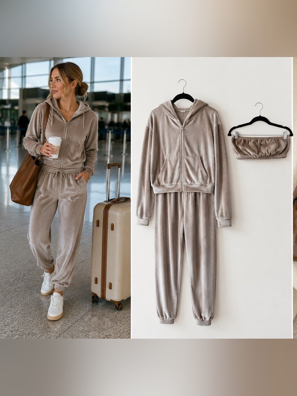 SKIMS Velour Hoodie Jogger Set Large + 2 Bandeau Bras XL & 2X Taupe 4 Piece